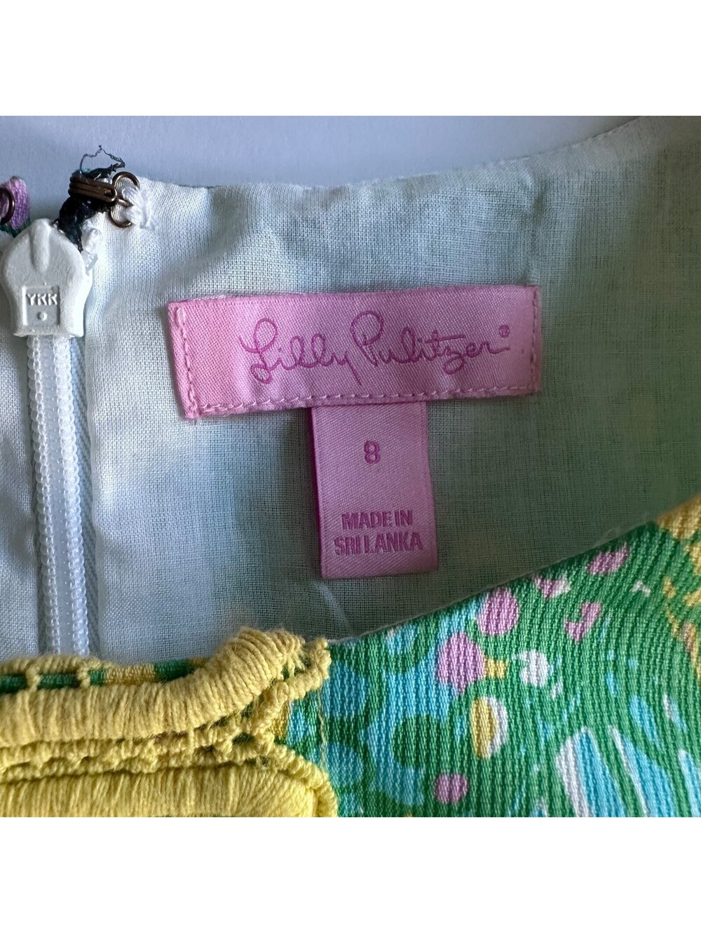 Lilly Pulitzer Mila Sun Dance Print Yellow Lace Panel Shift Dress sz 8 - Picture 4 of 8